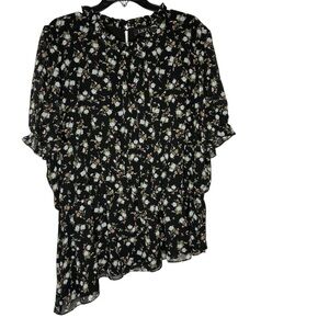 L.N.A. Black Floral Blouse Size 3X NWT